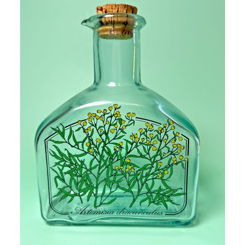 Vintage Holmegaard Tarragon Glass Botanical Decanter Bottle Herbal Oils Cork